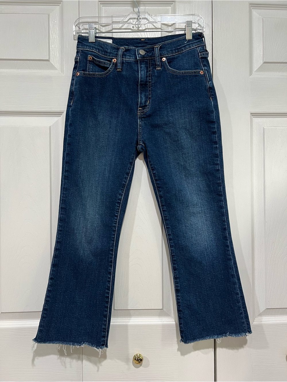 💙 Gap Kick Fit High Rise Blue Raw Hem Denim Jeans Ankle - 4/27 Petite (01461)